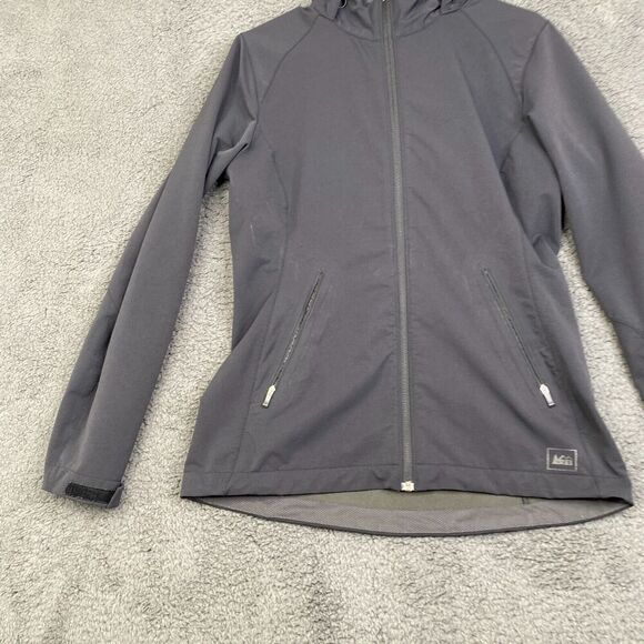 REI Jacket Full Zip Twisp Size Medium Black Softshell Hooded Stretch Outdoor - Picture 2 of 11